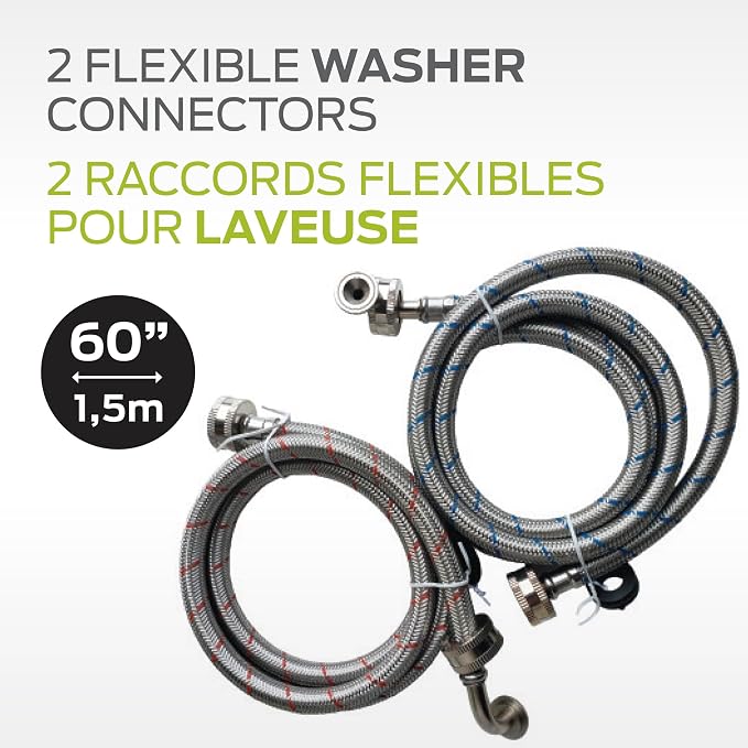 Tuyaux de remplissage Smart Choice de 1,8 m en acier inoxydable tressé pour lave-linge - Lot de 2