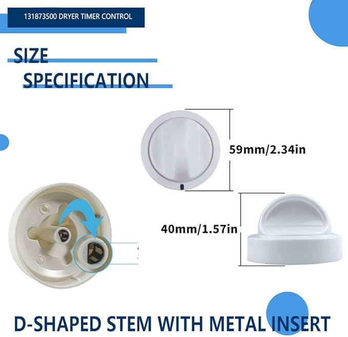 131873500 Bouton de commande de minuterie de sèche-linge compatible avec Frigidaire Remplace LP10191 PS418921 WE01X10082 AH418921 EA418921 131947300 134042600