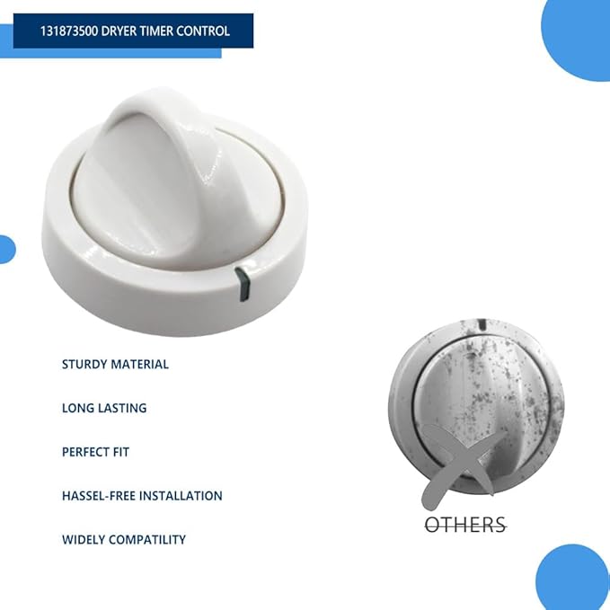 131873500 Bouton de commande de minuterie de sèche-linge compatible avec Frigidaire Remplace LP10191 PS418921 WE01X10082 AH418921 EA418921 131947300 134042600