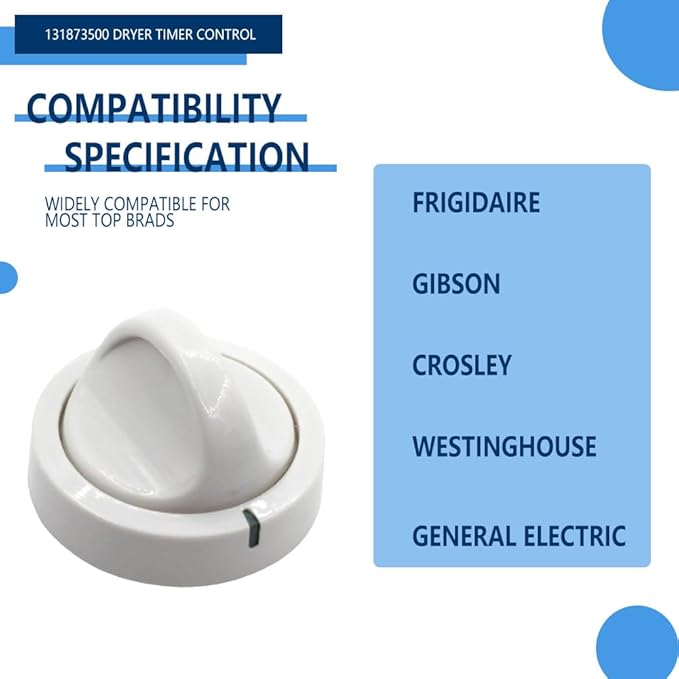 131873500 Bouton de commande de minuterie de sèche-linge compatible avec Frigidaire Remplace LP10191 PS418921 WE01X10082 AH418921 EA418921 131947300 134042600