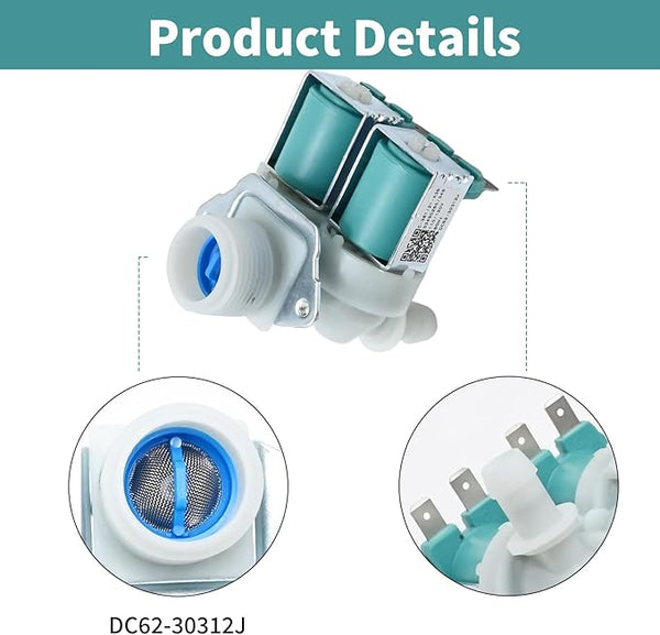 Soleil Electro DC62-30312J-DC62-30314K Ensemble de valves d'eau froide et chaude, remplacement pour lave-linge Kenmore, Samsung remplace DC62-30314H AP4204532 PS4209100 PS4209090