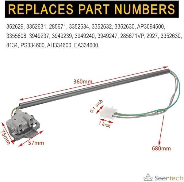 Soleil Electro 285671 Interrupteur de couvercle pour lave-linge Whirlpool Kenmore Remplace les numéros de pièce : 285671V, AP3094500, 3352629, 3352631, 3352634, 3355808, AH334600, EA334600