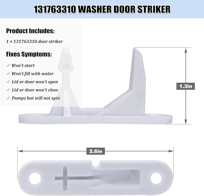 131763310 Pièce de rechange pour gâche de porte de laveuse - Facile à installer - Ultra durable - Compatible avec les rondelles Frigidaire & Kenmore - Remplace 131763300 AP3580441 PS890617 - Lot de 1