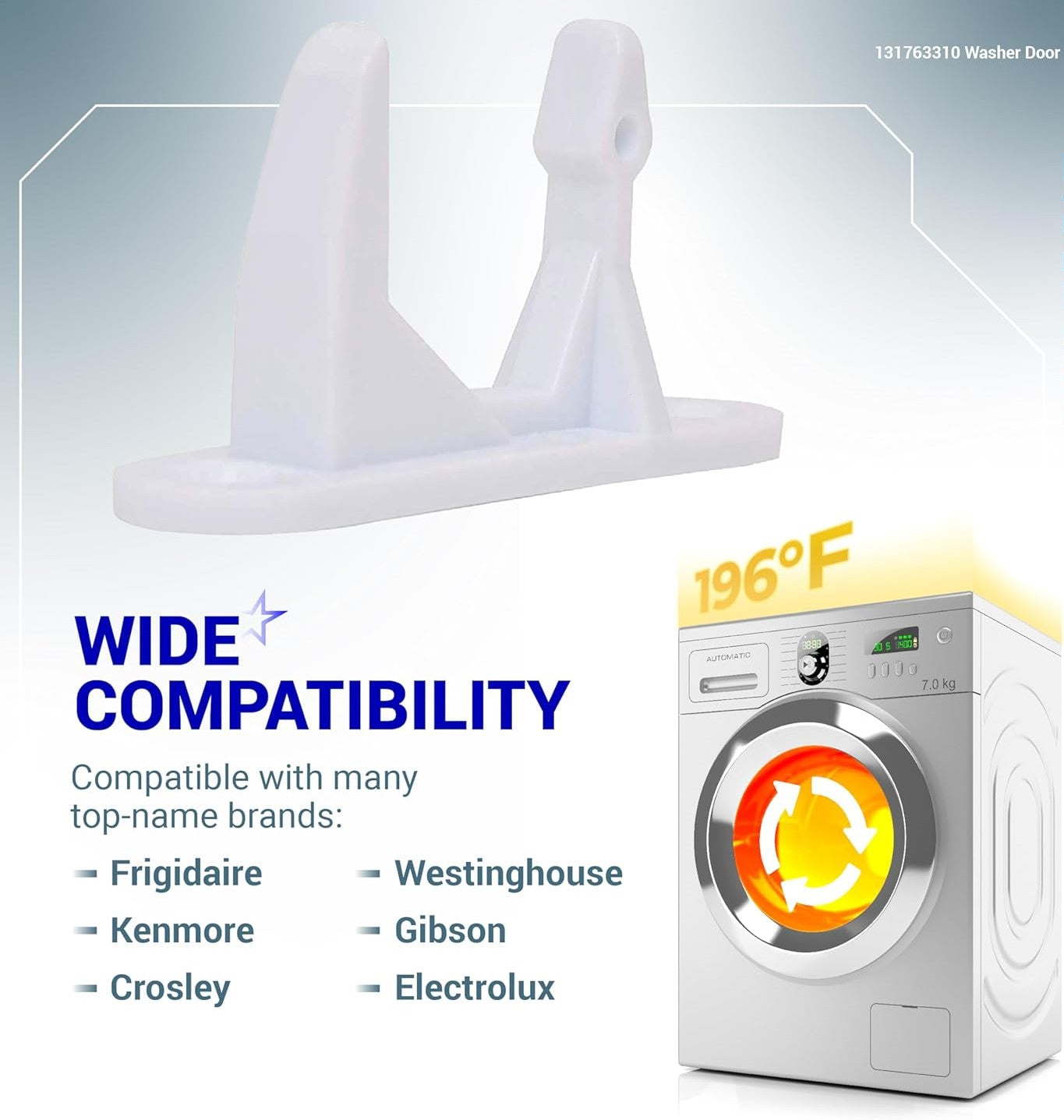 131763310 Pièce de rechange pour gâche de porte de laveuse - Facile à installer - Ultra durable - Compatible avec les rondelles Frigidaire & Kenmore - Remplace 131763300 AP3580441 PS890617 - Lot de 1