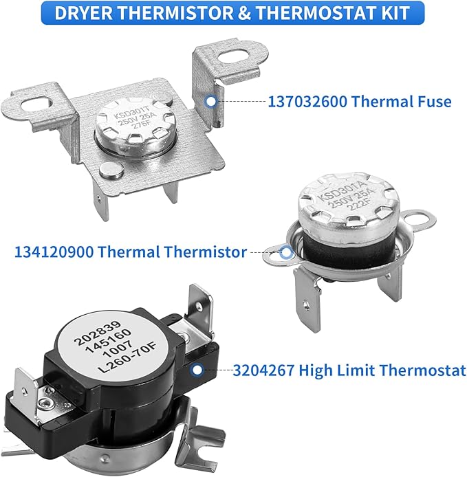 137032600 134120900 Limiteurs thermiques, thermostat haute limite 3204267 compatible avec sèche-linge Frigidaire & Kenmore, remplace # 3205659 1489053 AP4368739