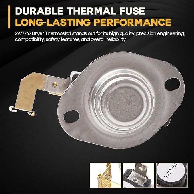 3977767 Pièce de rechange pour thermostat de sèche-linge – Facile à installer – Ajustement parfait pour sèche-linge Whirlpool et Kenmore – Remplace WP3977767VP 3399693 WP3977767 WP3977767VP (lot de 1)