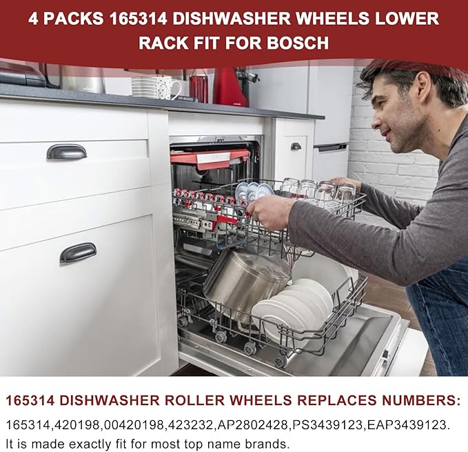 Soleil Electro Set of 8 Wheels 165314 for Bo-sch dishwashers, replaces part number 420198 AP2802428 PS3439123 AMI PARTS