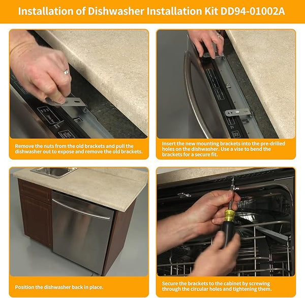 Soleil Electro Mounting Bracket for Samsung Dishwasher DD94-01002A - Replaces AP4450818, 2077601, PS4222710 - Includes 2 brackets and 6 screws - Compatible with standard granite countertops and more